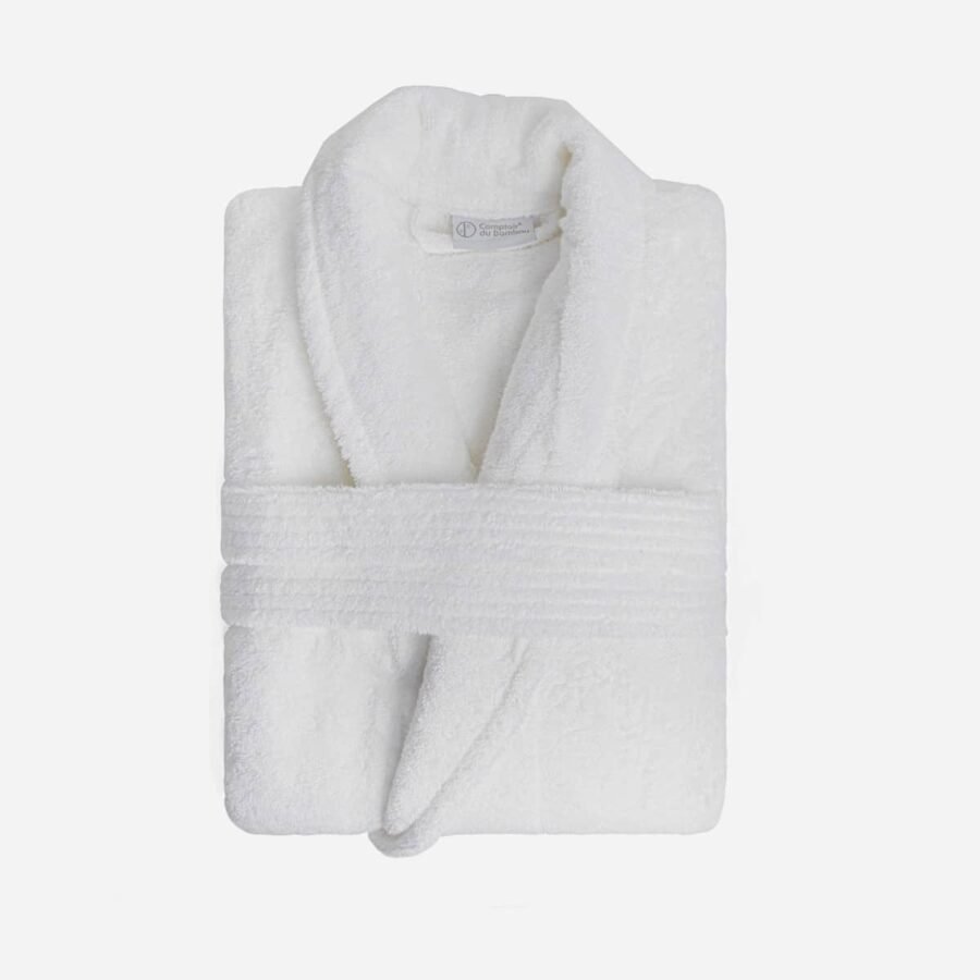 Peignoir plié en éponge couleur blanche col châle 500g