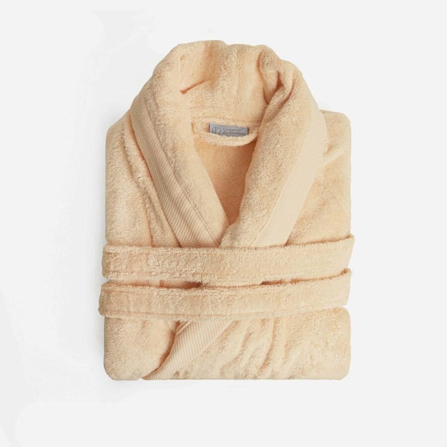 Peignoir plié en éponge couleur pêche col châle 550g
