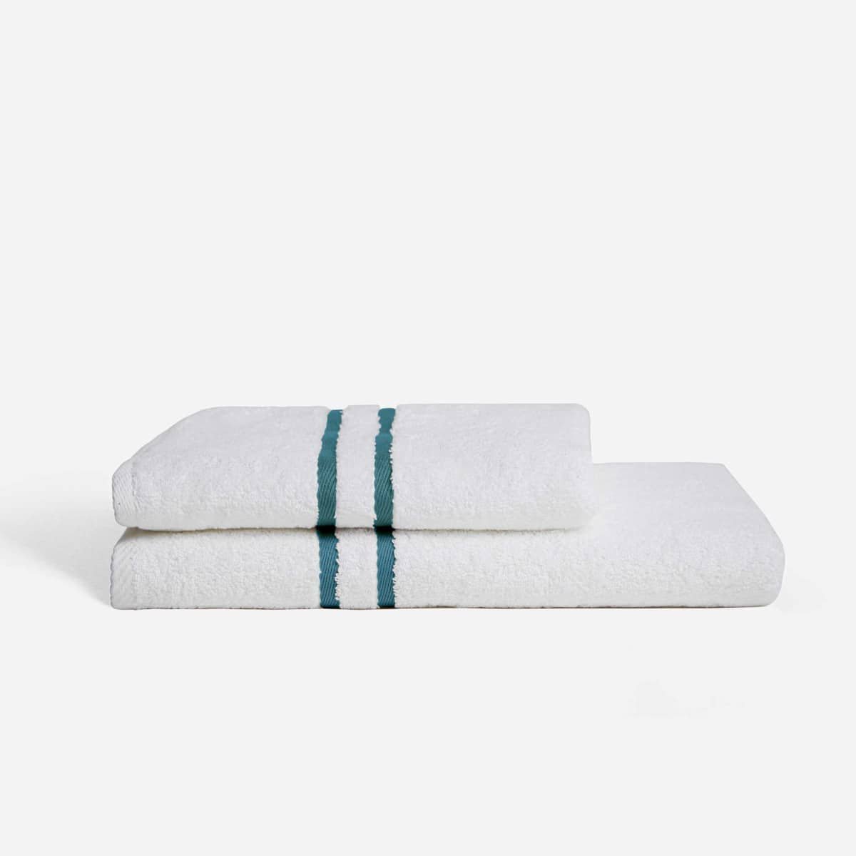 Set de bain composé d'une serviette de toilette et d'un drap de bain de émeraude ardoise collection 8 millimètres