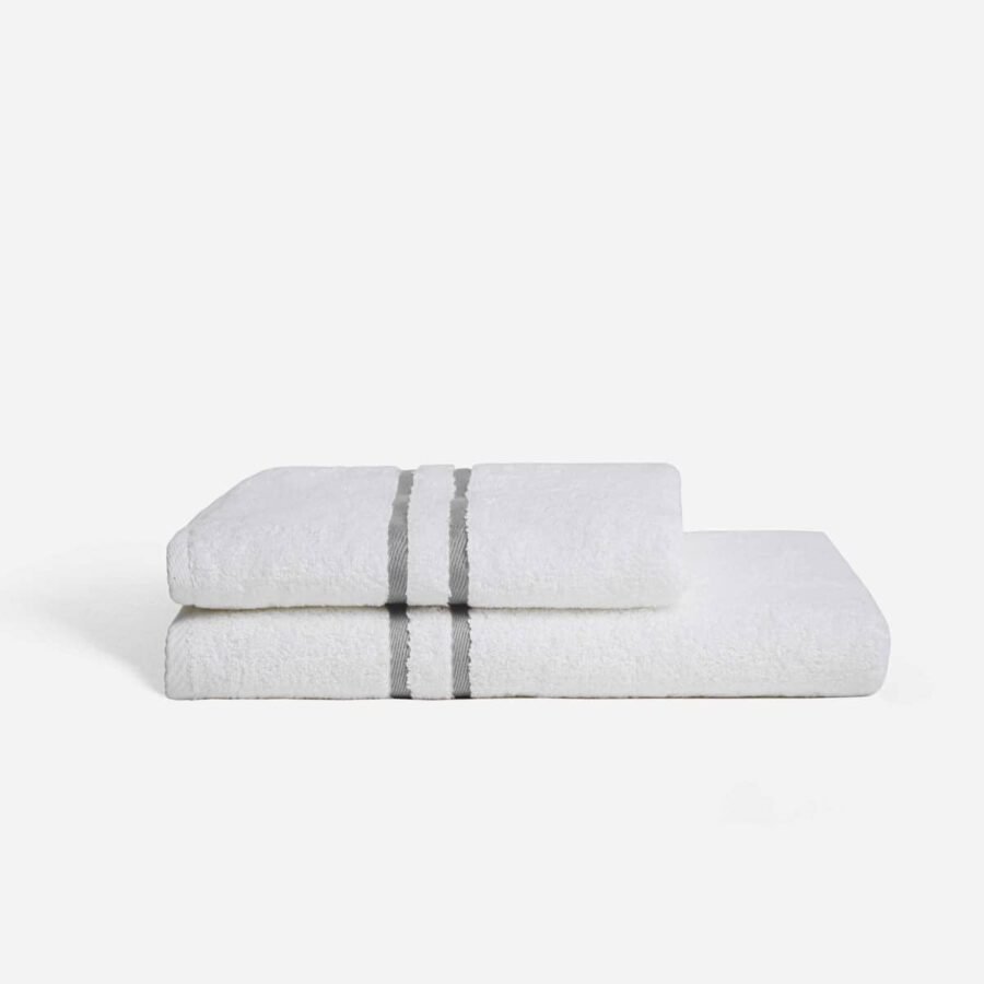 Set de douche composé d'une serviette de toilette et d'un drap de douche de couleur ardoise collection 8 millimètres