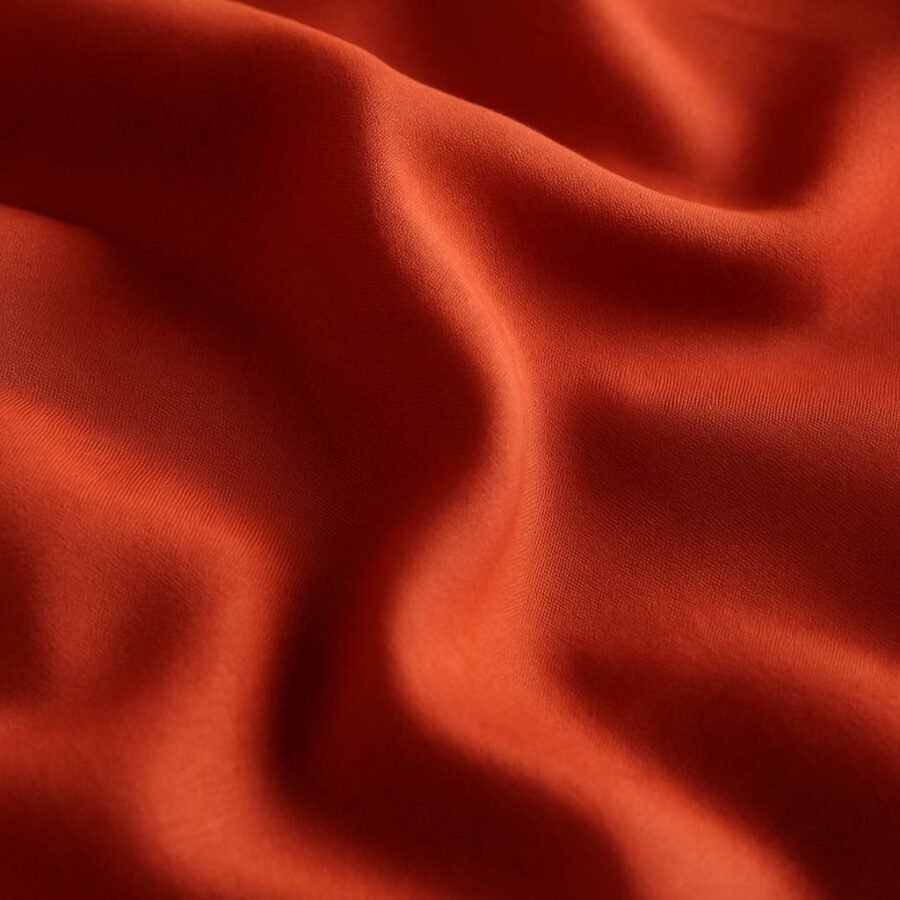 Zoom matière sur un drap terracotta en fibre de bambou avec texture douce et naturelle.
