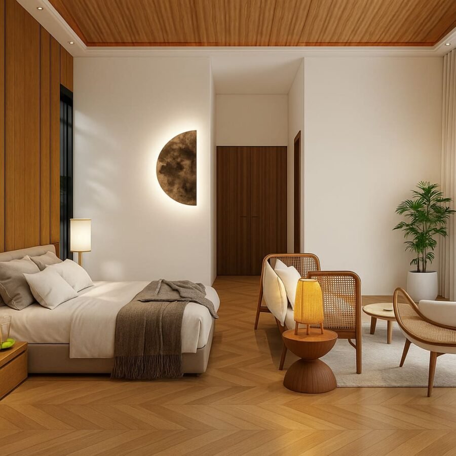Housse de couette en satin de bambou drapée sur un lit, mettant en valeur la légèreté et la fluidité du tissu.