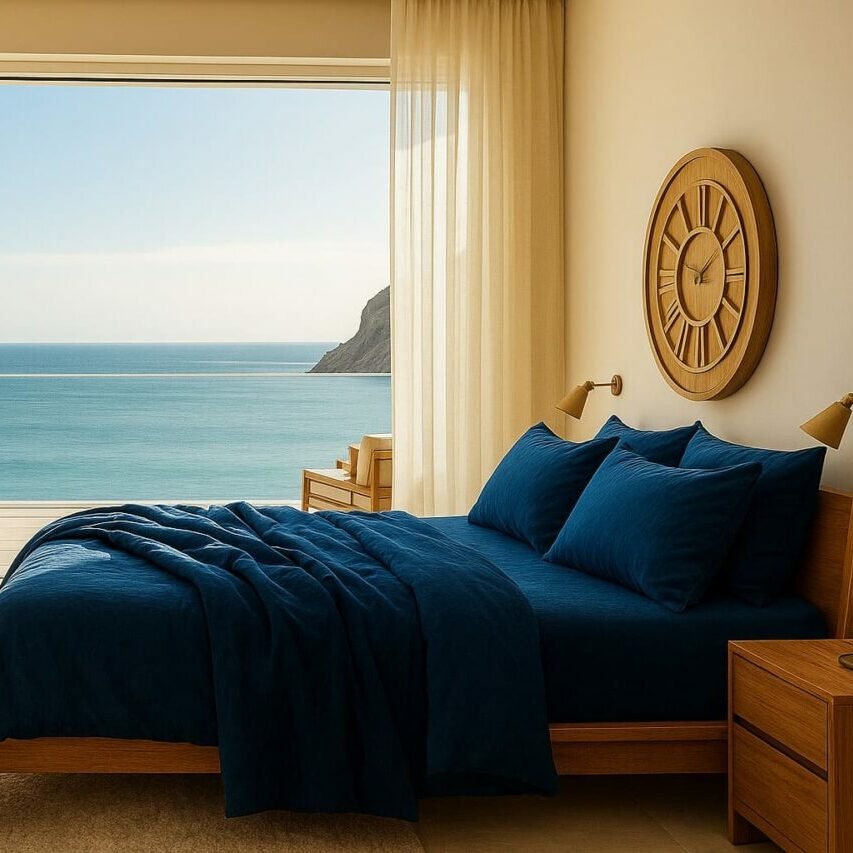 Vue rapprochée d’un drap-housse en satin de bambou enveloppant parfaitement le matelas.