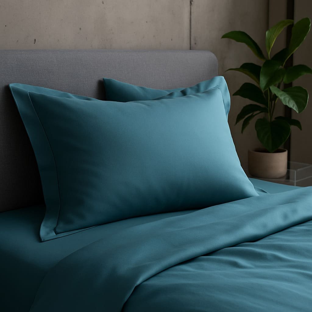 Taies d'Oreiller Unies | Satin de Bambou | Bleu givré