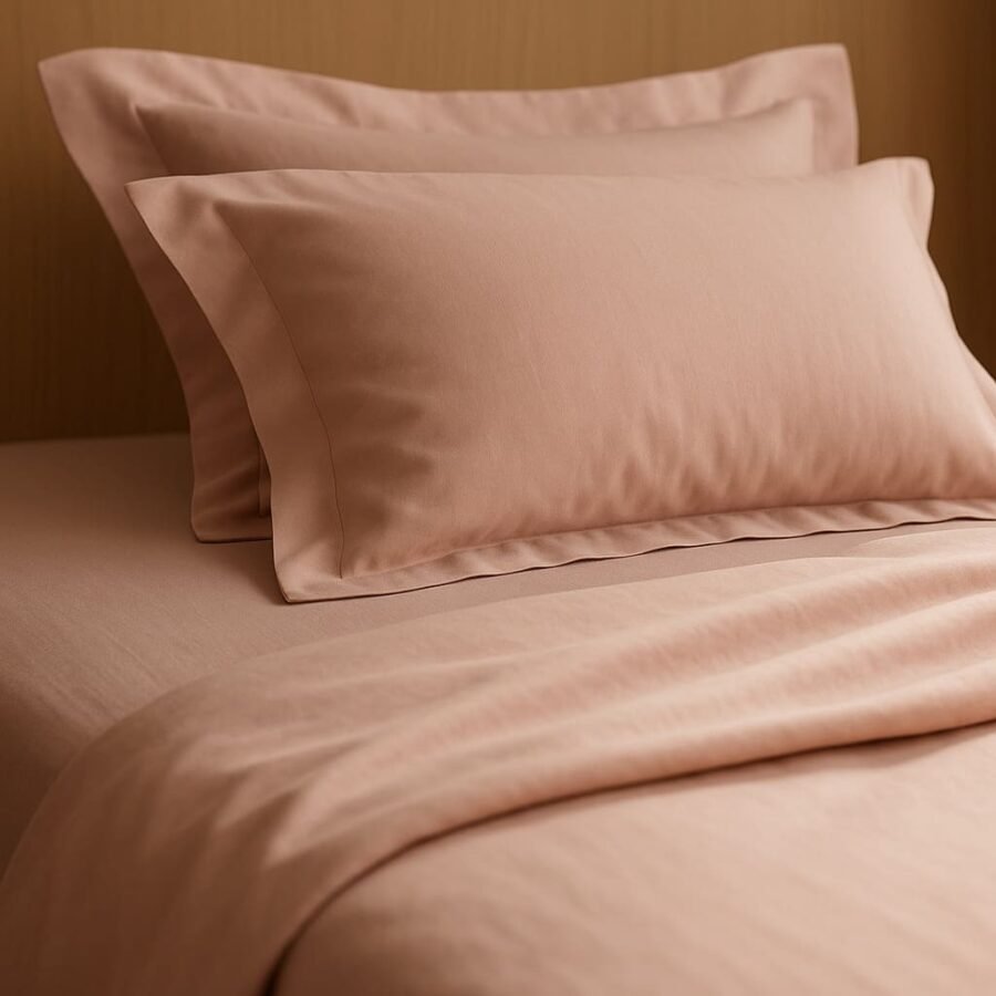Draps et taies en bambou ultra doux posés sur un lit haut de gamme.