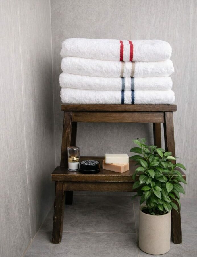 Serviettes de bain design Comptoir du Bambou, linge blanc premium en fibre naturelle de bambou