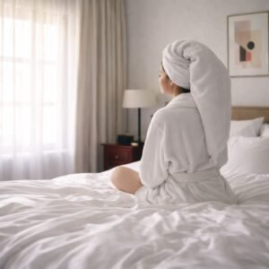 ntérieur élégant avec linge de lit en fibre de bambou, doux et respirant