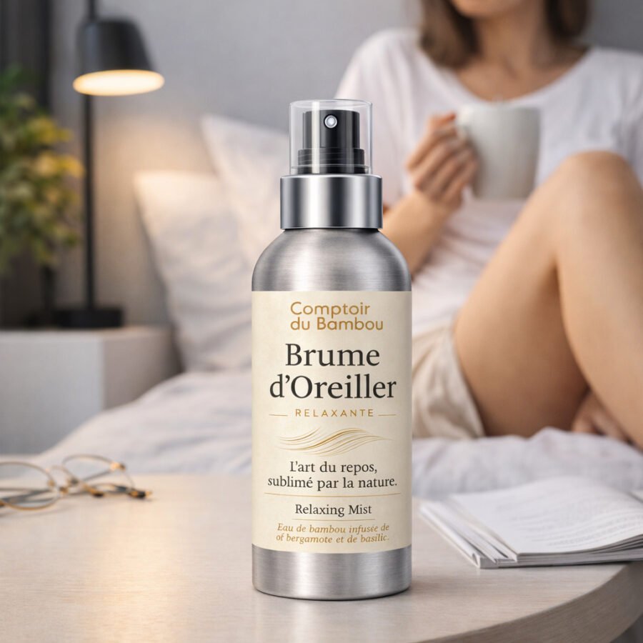 Main pressant le vaporisateur d’une brume d’oreiller relaxante, diffusion d’un nuage léger pour favoriser le sommeil
